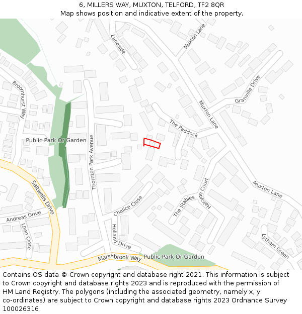 6, MILLERS WAY, MUXTON, TELFORD, TF2 8QR: Location map and indicative extent of plot