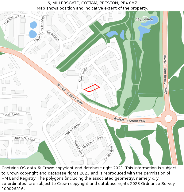 6, MILLERSGATE, COTTAM, PRESTON, PR4 0AZ: Location map and indicative extent of plot