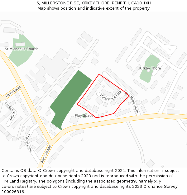 6, MILLERSTONE RISE, KIRKBY THORE, PENRITH, CA10 1XH: Location map and indicative extent of plot