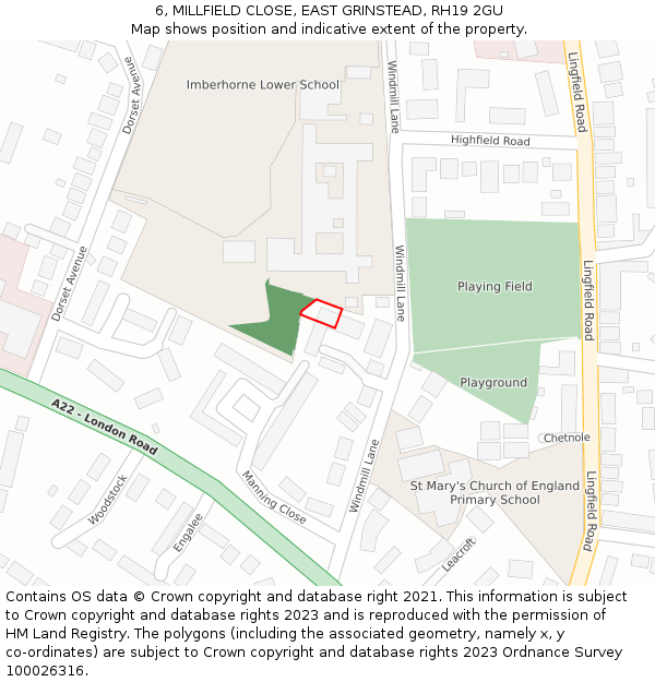 6, MILLFIELD CLOSE, EAST GRINSTEAD, RH19 2GU: Location map and indicative extent of plot