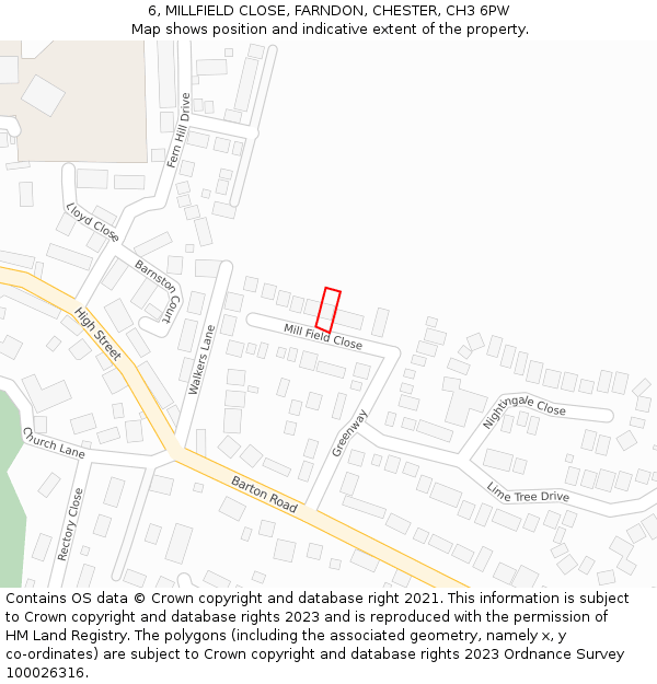 6, MILLFIELD CLOSE, FARNDON, CHESTER, CH3 6PW: Location map and indicative extent of plot