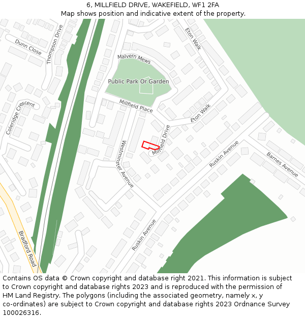 6, MILLFIELD DRIVE, WAKEFIELD, WF1 2FA: Location map and indicative extent of plot