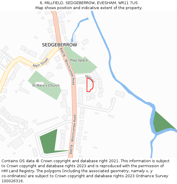 6, MILLFIELD, SEDGEBERROW, EVESHAM, WR11 7US: Location map and indicative extent of plot