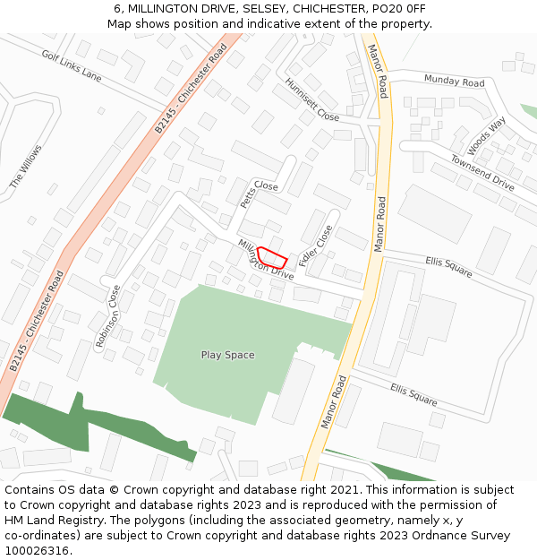 6, MILLINGTON DRIVE, SELSEY, CHICHESTER, PO20 0FF: Location map and indicative extent of plot