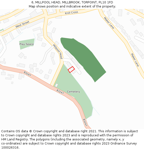 6, MILLPOOL HEAD, MILLBROOK, TORPOINT, PL10 1FD: Location map and indicative extent of plot