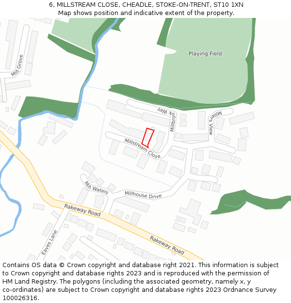 6, MILLSTREAM CLOSE, CHEADLE, STOKE-ON-TRENT, ST10 1XN: Location map and indicative extent of plot