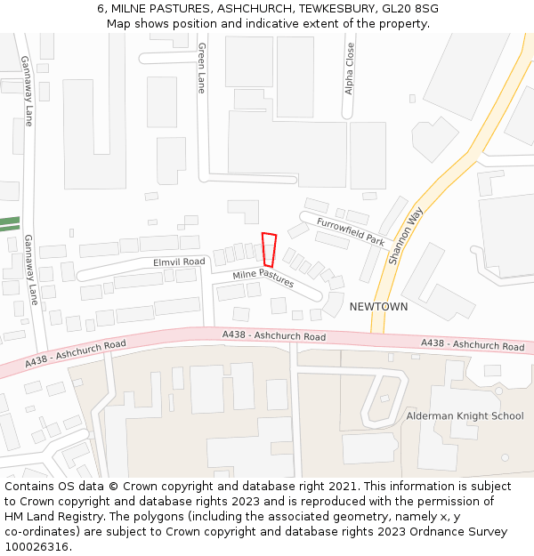 6, MILNE PASTURES, ASHCHURCH, TEWKESBURY, GL20 8SG: Location map and indicative extent of plot