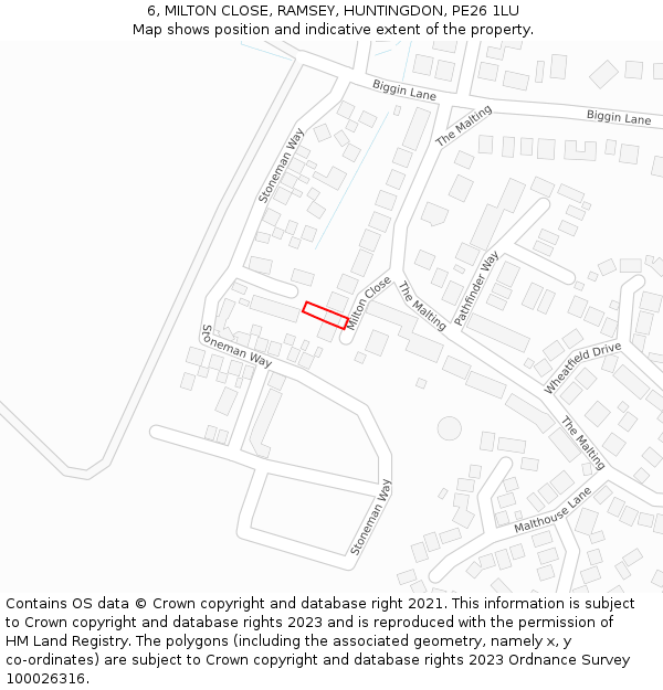 6, MILTON CLOSE, RAMSEY, HUNTINGDON, PE26 1LU: Location map and indicative extent of plot