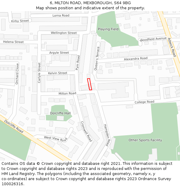 6, MILTON ROAD, MEXBOROUGH, S64 9BG: Location map and indicative extent of plot