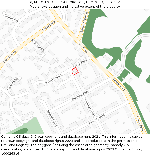 6, MILTON STREET, NARBOROUGH, LEICESTER, LE19 3EZ: Location map and indicative extent of plot