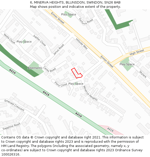 6, MINERVA HEIGHTS, BLUNSDON, SWINDON, SN26 8AB: Location map and indicative extent of plot