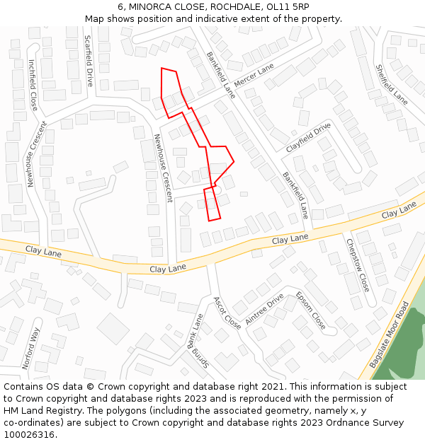 6, MINORCA CLOSE, ROCHDALE, OL11 5RP: Location map and indicative extent of plot