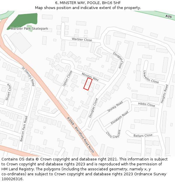 6, MINSTER WAY, POOLE, BH16 5HF: Location map and indicative extent of plot