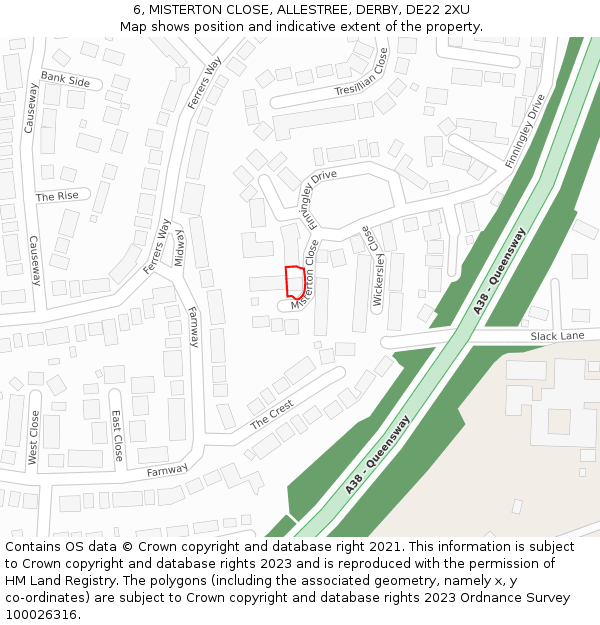 6, MISTERTON CLOSE, ALLESTREE, DERBY, DE22 2XU: Location map and indicative extent of plot