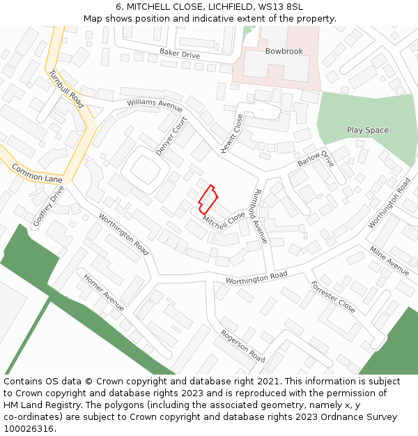 6, MITCHELL CLOSE, LICHFIELD, WS13 8SL: Location map and indicative extent of plot