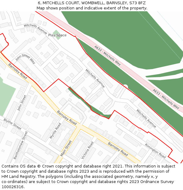 6, MITCHELLS COURT, WOMBWELL, BARNSLEY, S73 8FZ: Location map and indicative extent of plot