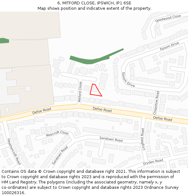 6, MITFORD CLOSE, IPSWICH, IP1 6SE: Location map and indicative extent of plot