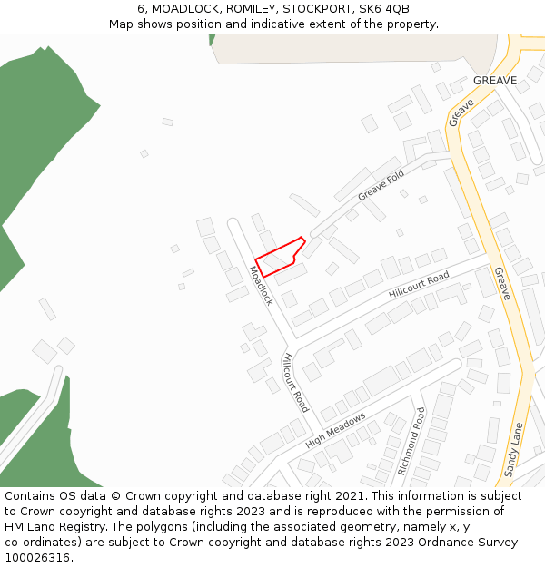 6, MOADLOCK, ROMILEY, STOCKPORT, SK6 4QB: Location map and indicative extent of plot