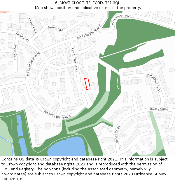 6, MOAT CLOSE, TELFORD, TF1 3QL: Location map and indicative extent of plot