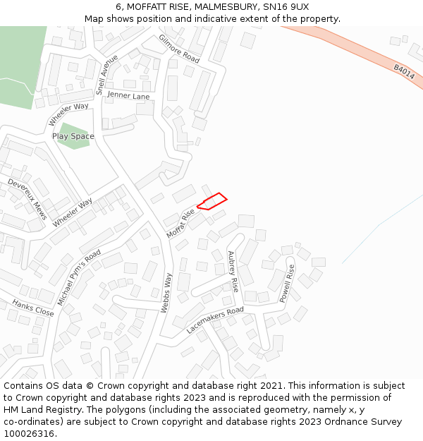 6, MOFFATT RISE, MALMESBURY, SN16 9UX: Location map and indicative extent of plot