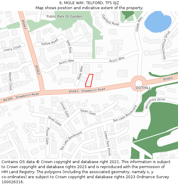 6, MOLE WAY, TELFORD, TF5 0JZ: Location map and indicative extent of plot