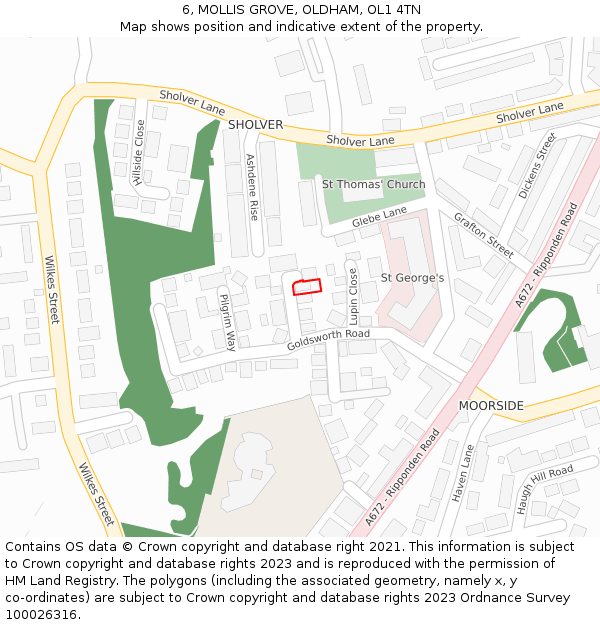 6, MOLLIS GROVE, OLDHAM, OL1 4TN: Location map and indicative extent of plot