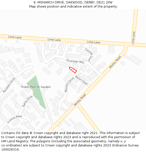 6, MONARCH DRIVE, OAKWOOD, DERBY, DE21 2XW: Location map and indicative extent of plot