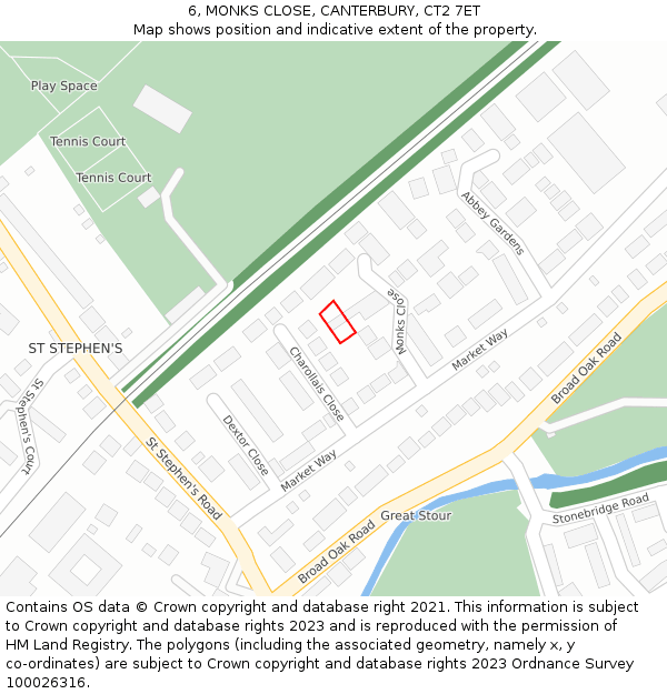 6, MONKS CLOSE, CANTERBURY, CT2 7ET: Location map and indicative extent of plot