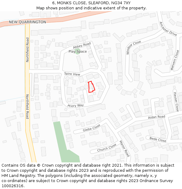 6, MONKS CLOSE, SLEAFORD, NG34 7XY: Location map and indicative extent of plot