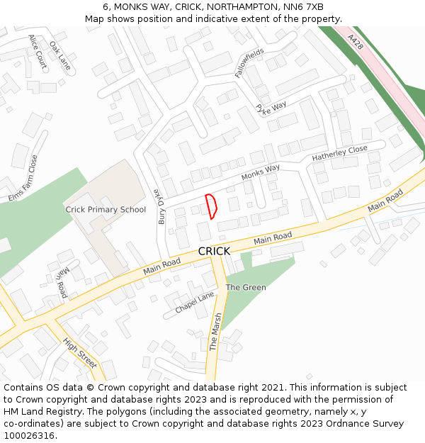 6, MONKS WAY, CRICK, NORTHAMPTON, NN6 7XB: Location map and indicative extent of plot