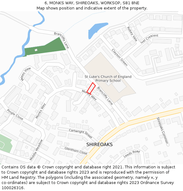 6, MONKS WAY, SHIREOAKS, WORKSOP, S81 8NE: Location map and indicative extent of plot