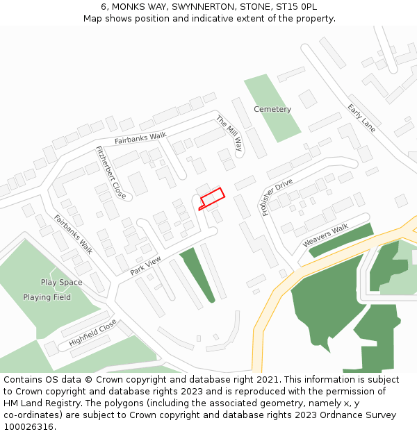 6, MONKS WAY, SWYNNERTON, STONE, ST15 0PL: Location map and indicative extent of plot