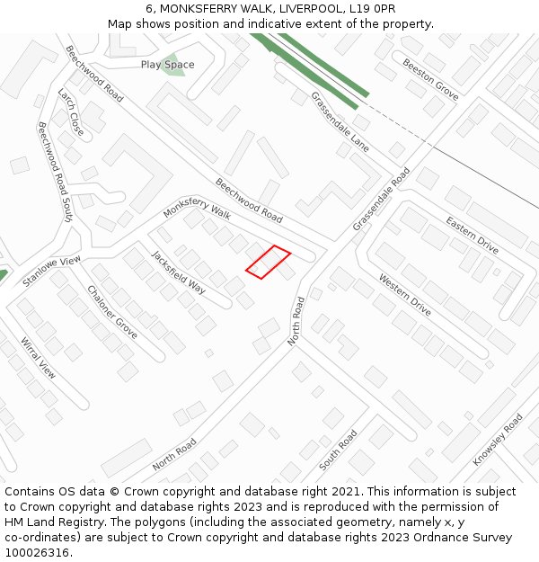 6, MONKSFERRY WALK, LIVERPOOL, L19 0PR: Location map and indicative extent of plot