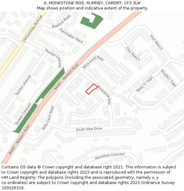 6, MONKSTONE RISE, RUMNEY, CARDIFF, CF3 3LW: Location map and indicative extent of plot