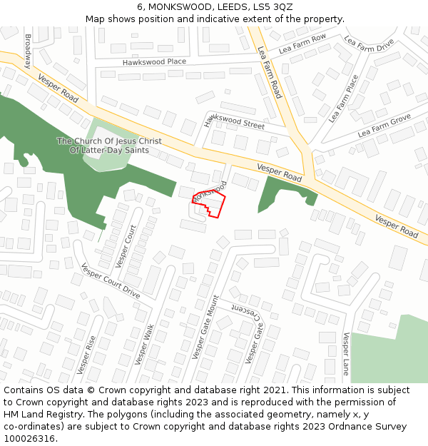 6, MONKSWOOD, LEEDS, LS5 3QZ: Location map and indicative extent of plot