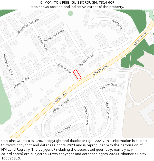 6, MONKTON RISE, GUISBOROUGH, TS14 6GF: Location map and indicative extent of plot