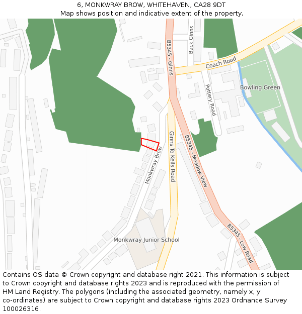 6, MONKWRAY BROW, WHITEHAVEN, CA28 9DT: Location map and indicative extent of plot