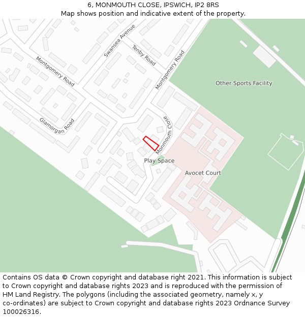 6, MONMOUTH CLOSE, IPSWICH, IP2 8RS: Location map and indicative extent of plot