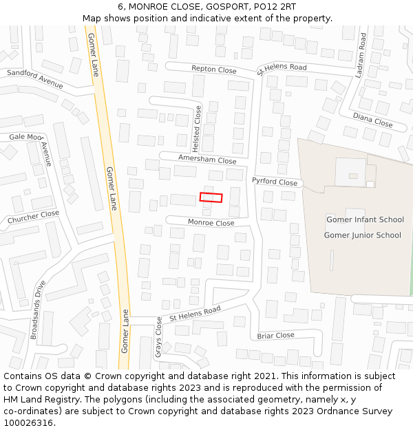 6, MONROE CLOSE, GOSPORT, PO12 2RT: Location map and indicative extent of plot