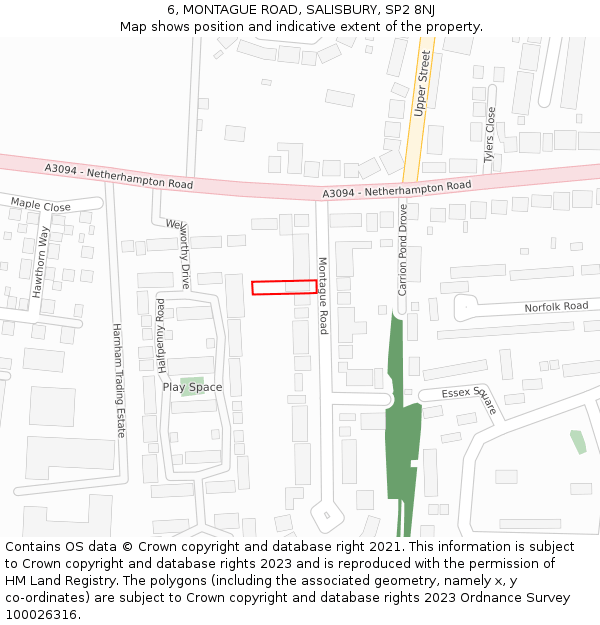 6, MONTAGUE ROAD, SALISBURY, SP2 8NJ: Location map and indicative extent of plot