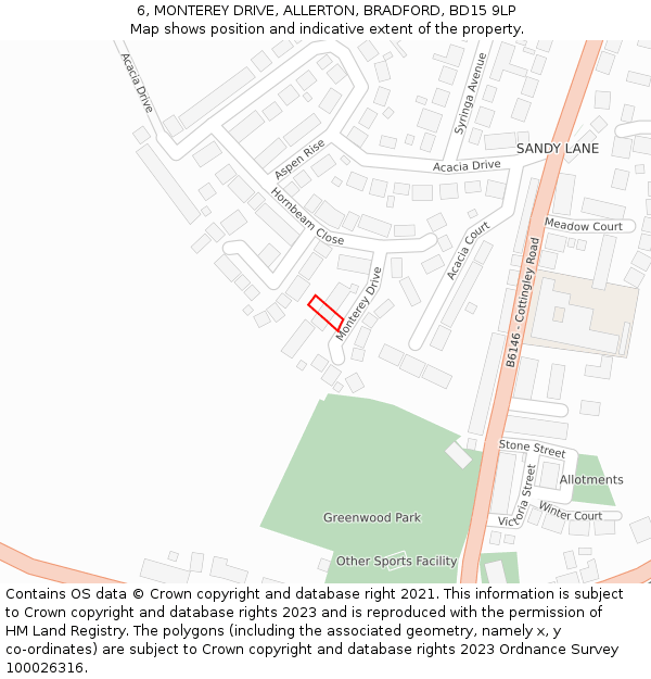 6, MONTEREY DRIVE, ALLERTON, BRADFORD, BD15 9LP: Location map and indicative extent of plot