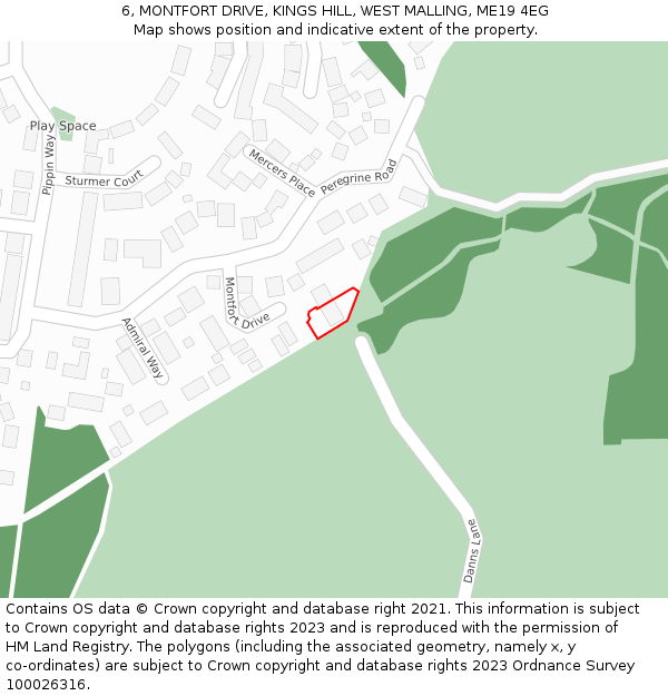 6, MONTFORT DRIVE, KINGS HILL, WEST MALLING, ME19 4EG: Location map and indicative extent of plot