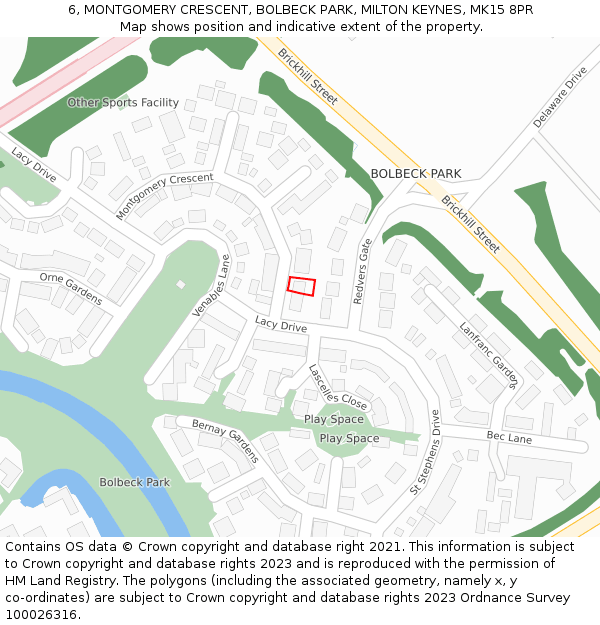 6, MONTGOMERY CRESCENT, BOLBECK PARK, MILTON KEYNES, MK15 8PR: Location map and indicative extent of plot