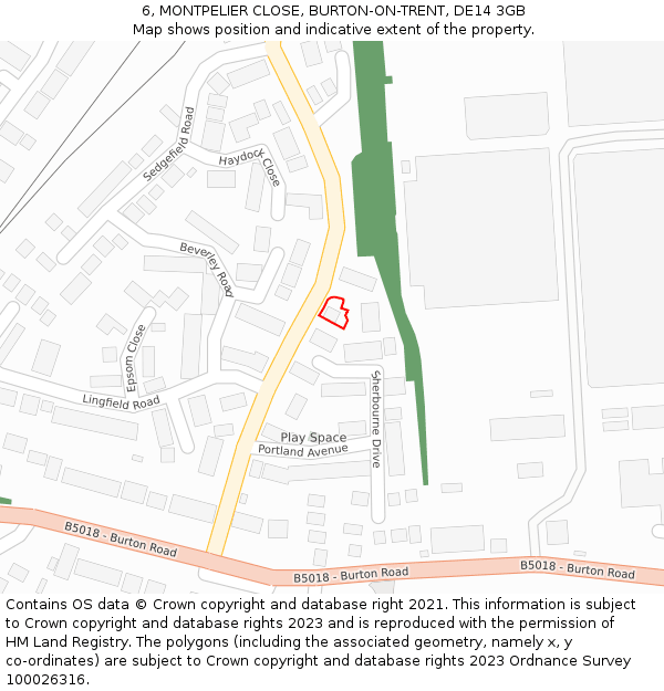 6, MONTPELIER CLOSE, BURTON-ON-TRENT, DE14 3GB: Location map and indicative extent of plot