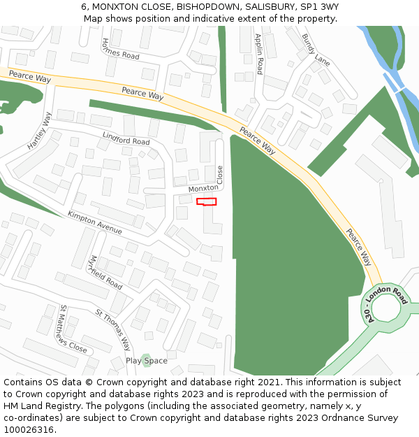 6, MONXTON CLOSE, BISHOPDOWN, SALISBURY, SP1 3WY: Location map and indicative extent of plot