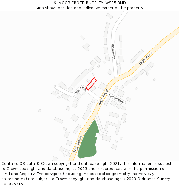 6, MOOR CROFT, RUGELEY, WS15 3ND: Location map and indicative extent of plot