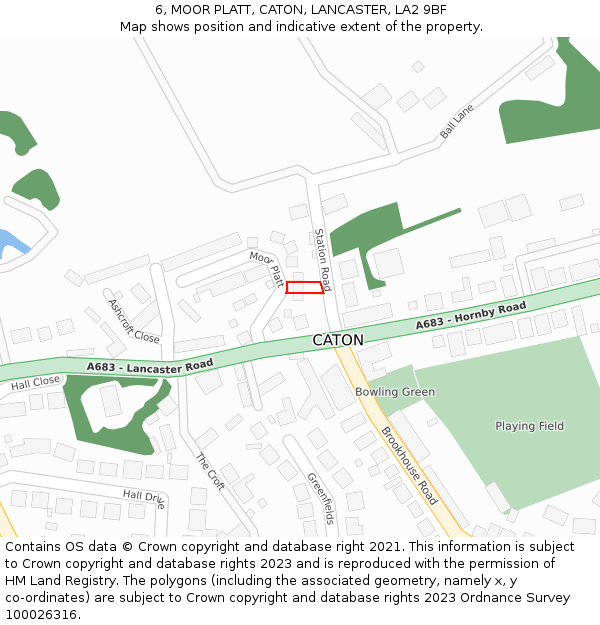 6, MOOR PLATT, CATON, LANCASTER, LA2 9BF: Location map and indicative extent of plot