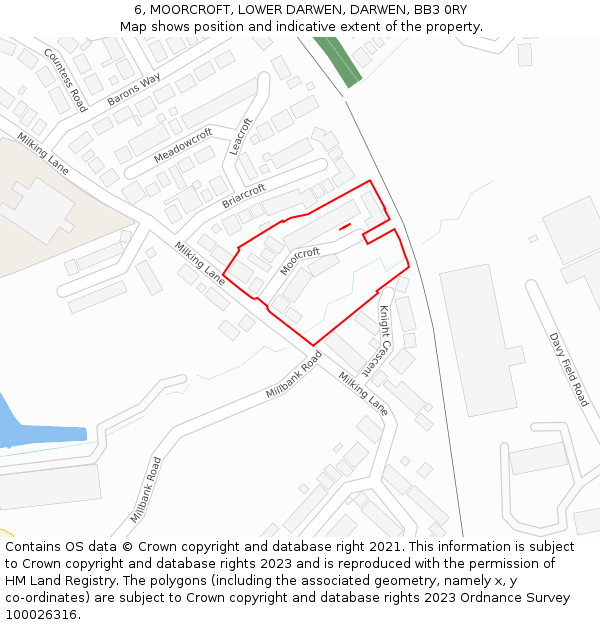 6, MOORCROFT, LOWER DARWEN, DARWEN, BB3 0RY: Location map and indicative extent of plot