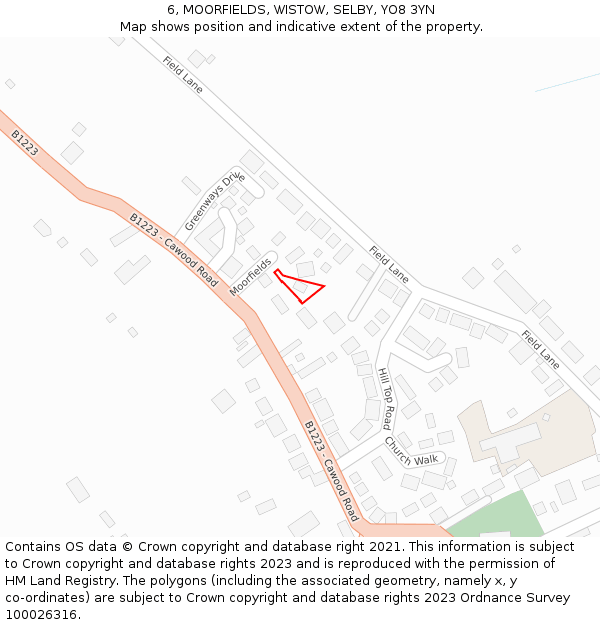 6, MOORFIELDS, WISTOW, SELBY, YO8 3YN: Location map and indicative extent of plot