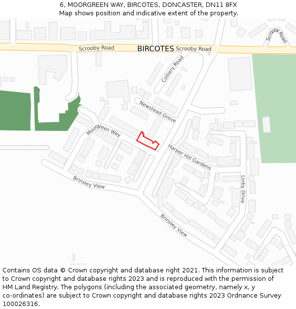 6, MOORGREEN WAY, BIRCOTES, DONCASTER, DN11 8FX: Location map and indicative extent of plot